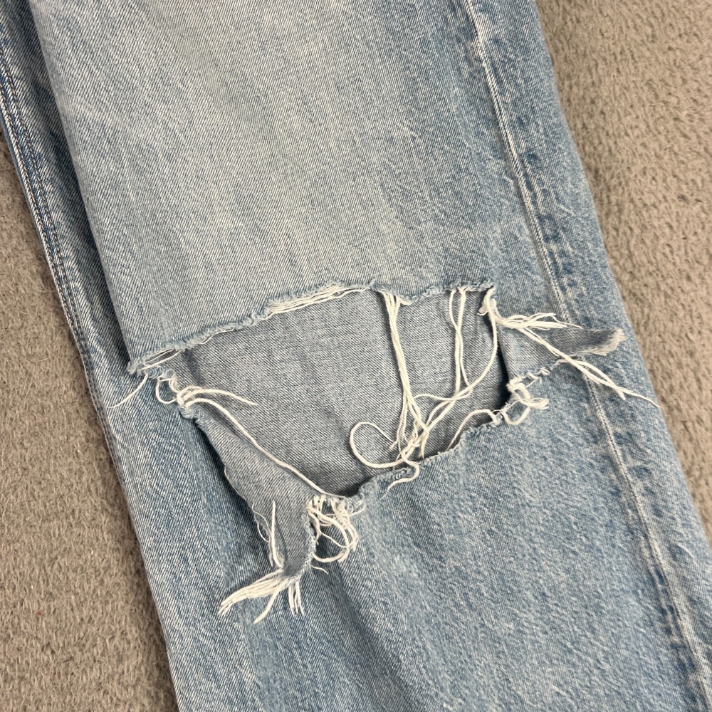 American Eagle Super High Rise Baggy Wide Leg Jeans Womens 8 Blue Distressed - Picture 3 of 16